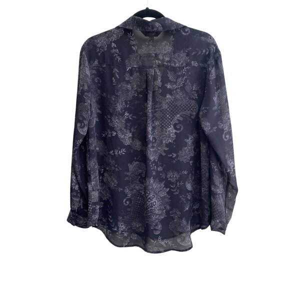 Decree Sheet Floral Whimsigoth Button Up Shirt Black Roll Tab Paisley Witchy-L - Picture 7 of 12